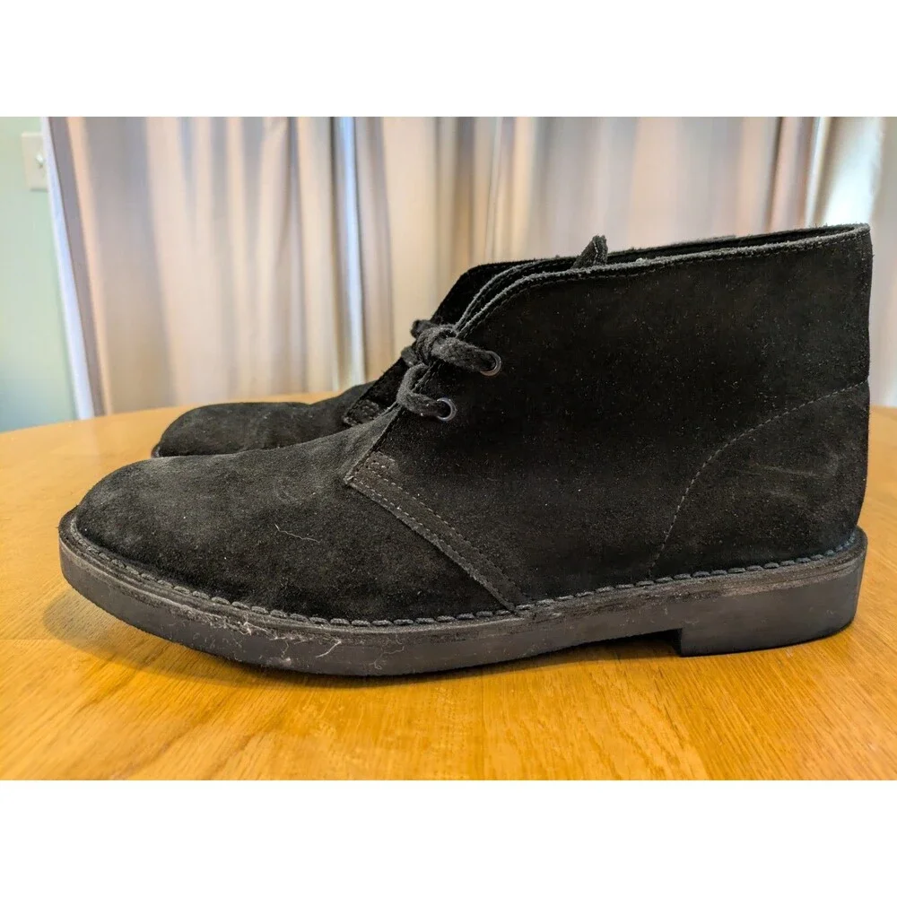 Clarks Mens Leather Suede Black Casual Desert Boots Shoes Size US 9.5 / EU 43